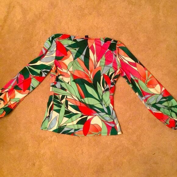 Boston Proper Blouse Floral Colorful Long Sleeve Square Neck Tropical Top - Picture 4 of 7